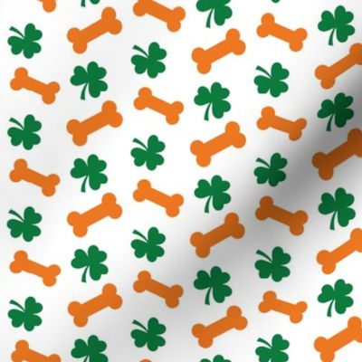 Dog Fabric, Dog St. Patrick's Day Fabric, Dog Bandana Fabric, Shamrocks and Bones, Green, Orange, White