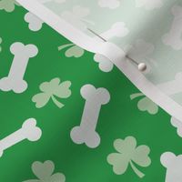 Dog Fabric, Dog St. Patrick's Day Fabric, Dog Bandana Fabric, Shamrocks and Bones, Green, Light Green, White