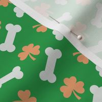 Dog Fabric, Dog St. Patrick's Day Fabric, Dog Bandana Fabric, Shamrocks and Bones, Green, Orange, White