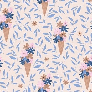 flowers in ice cream cone on peach-LARGE