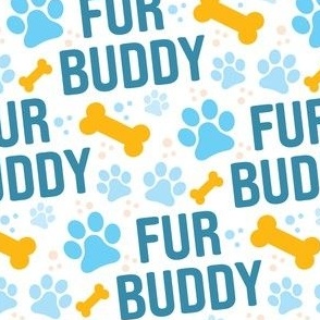Fur Buddy - Dog Fabric - FurBuddy Dog Fabric, Dog Bandana Fabric, Paws Bones, Blue and Yellow - LAD22