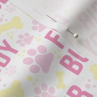 Fur Buddy - Dog Fabric - FurBuddy Dog Fabric, Dog Bandana Fabric, Paws Bones, Pink and Yellow - LAD22
