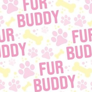 Fur Buddy - Dog Fabric - FurBuddy Dog Fabric, Dog Bandana Fabric, Paws Bones, Pink and Yellow - LAD22