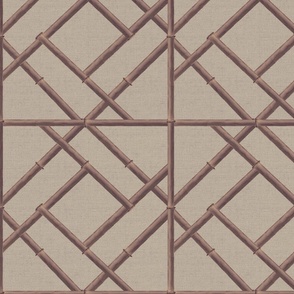 Bamboo Trellis Wallpaper - Chocolate and Rustic Greige Linen 