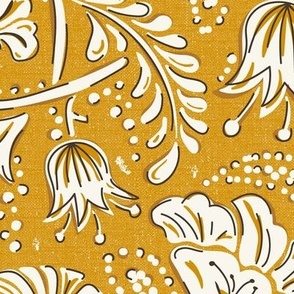 Farida - Indian Block Print Floral Yellow Ivory Large Scale
