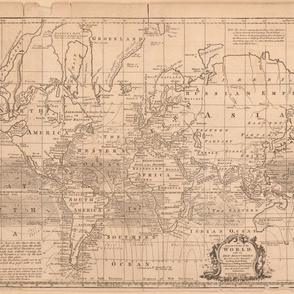 1758 map of the world, sized to fit a yard  (42"x28.75")