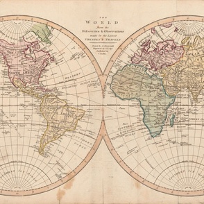 1807 map of the world, sized to fit a yard (42"x22.5")