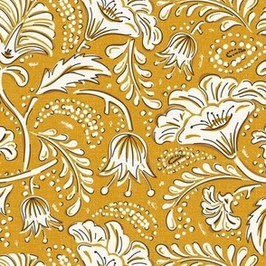 Farida - Indian Block Print Floral Yellow Ivory Regular Scale