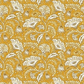 Farida - Indian Block Print Floral Yellow Ivory Small Scale