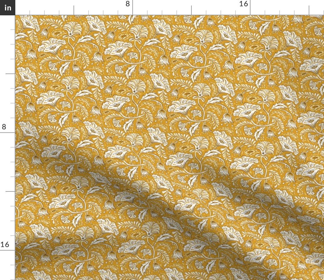Farida - Indian Block Print Floral Yellow Ivory Small Scale