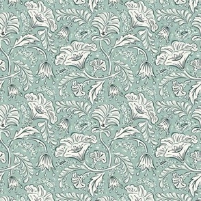 Farida - Indian Block Print Floral Eucalyptus Ivory Small Scale