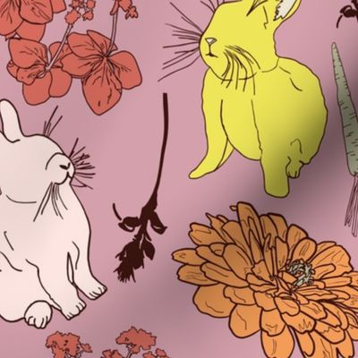Bunnies and Flower Blossoms, Med Scale - Pink, Blush, Yellow
