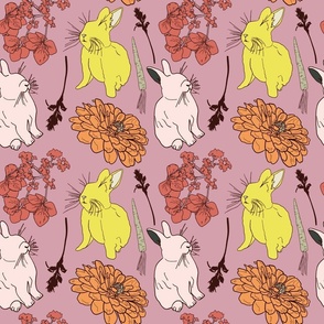 Bunnies and Flower Blossoms, Med Scale - Pink, Blush, Yellow