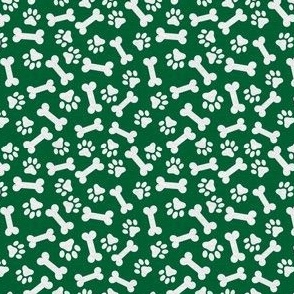 Dog Bone and Paw Pattern (SMALL), Dog Fabric, St Paddy Green, St Patricks Day Shamrock Clover 