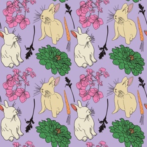 Bunnies and Flower Blossoms, Med Scale - Purple, White, Pink