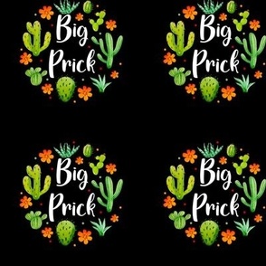 3" Circle Panel Big Prick Sarcastic Cactus on Black for Embroidery Hoop Projects Quilt Squares Iron On Patches