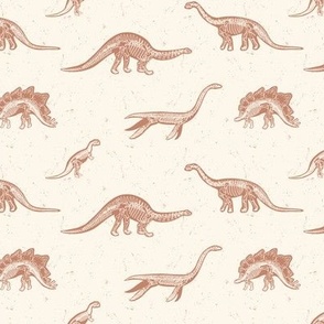 Small Excavated Jurassic Dinosaur Fossils in Mocha Brown with a Distressed Textured background in Cream White Background