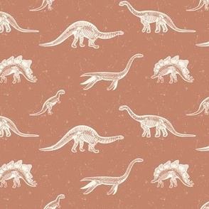 Small Excavated Jurassic Dinosaur Fossils with a Distressed Textured background in Mocha Brown