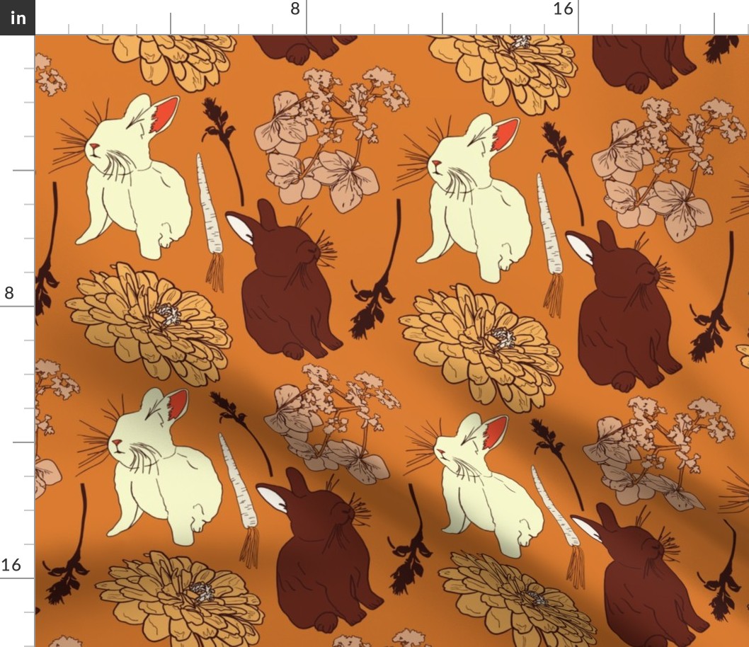 Bunnies and Flower Blossoms, Med Scale - Burnt Orange, Burgundy, Pink