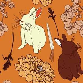 Bunnies and Flower Blossoms, Jumbo Scale - Burnt Orange, Burgundy, Pink