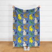 Bunnies and Flower Blossoms, Jumbo Scale - Cornflower Blue, Yellow, White