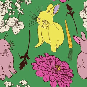 Bunnies and Flower Blossoms, Jumbo Scale - Green, Lavender, White