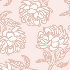 Peonies Block Print Blush Pink and White by Angel Gerardo - Large Scale