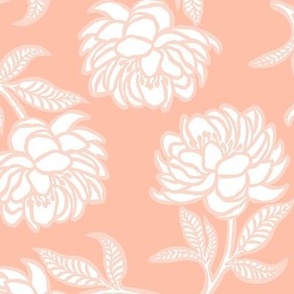Peonies Block Print Peach and White by Angel Gerardo - Large Scale