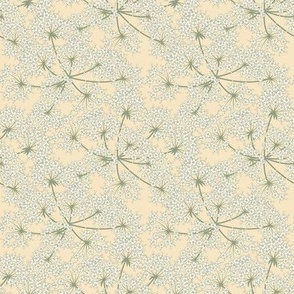 Small Art Nouveau Poisonous Plants Water Hemlock Cicuta Maculata Floral Clusters with Lemon Meringue Yellow Background