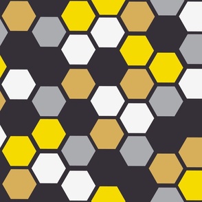 Honeycomb Hexagon Geometric Hexagons - Patchwork or Quilt - Multi Coloured  - Large