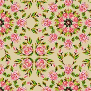 Retro Kaleidoscope Roses 2 Pink on Sand