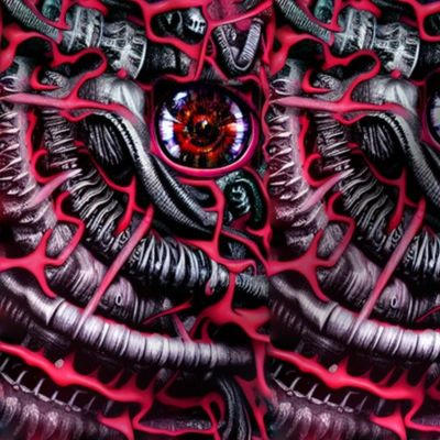 28 biomechanical bioorganic black red muscles flesh eyes demons aliens monsters body horror sci-fi science fiction futuristic heavy metal Eldritch Halloween scary horrifying morbid macabre spooky eerie frightening disgusting grotesque death metal art surr