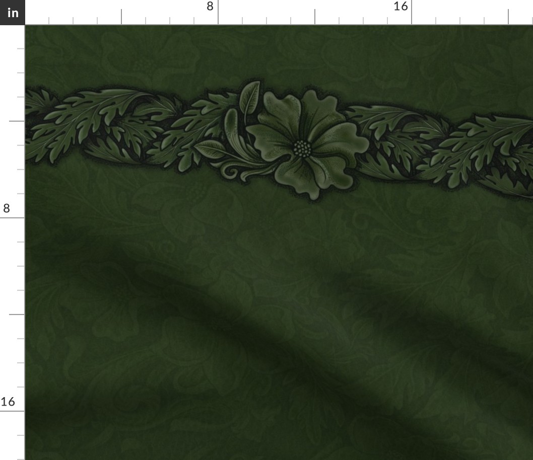 Forest Green Acanthus Flower on Faux Embossed leather