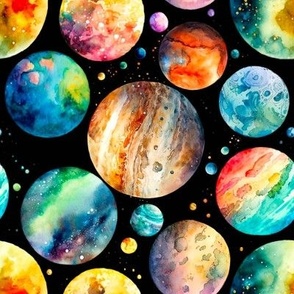 Watercolor Planets - Black