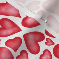 Watercolour jumbled hearts - ruby red and white background