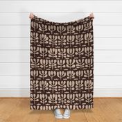 Organic Garden - Sand Taupe on Dark Oak brown - large scale by Cecca Designs