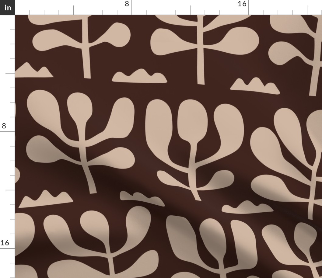 Organic Garden - Sand Taupe on Dark Oak brown - large scale by Cecca Designs