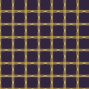 Gold Tangle Squares Grid Lattice Interlocking on Purple