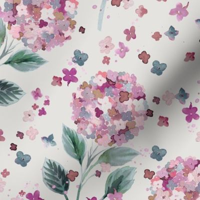 Hydrangea romantic floral watercolor - Nursery Baby girl - Pink Green - Medium