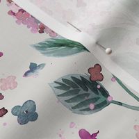 Hydrangea romantic floral watercolor - Nursery Baby girl - Pink Green - Medium