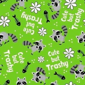 Medium Scale Cute But Trashy Funny Trash Panda Raccoons on Lime Green