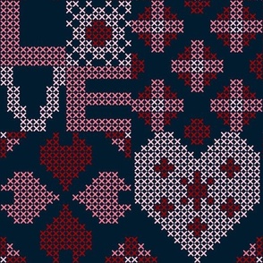 Love Cross Stich on a dark blue background