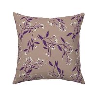 Earthy wild flowers - medium scale - tan and purple