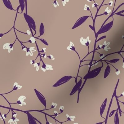 Earthy wild flowers - medium scale - tan and purple