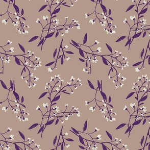 Earthy wild flowers - medium scale - tan and purple