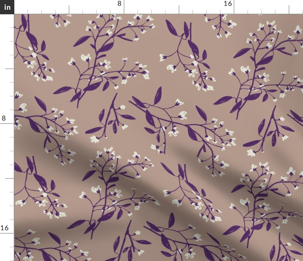 Earthy wild flowers - medium scale - tan and purple