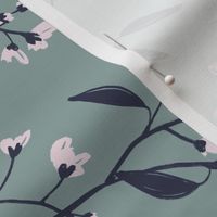 Earthy wild flowers - medium scale - muted teal