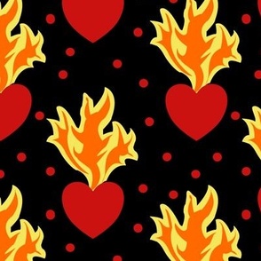 CFA Voysey Inspired Flaming Hearts on Black Vintage Art Deco Tatoo