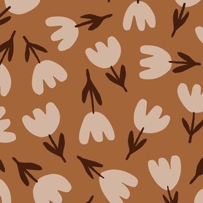 Emily / medium scale / boho brown minimal floral allover pattern with abstract tulips