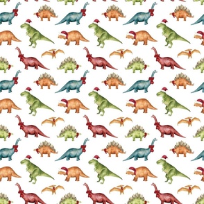 Colorful Christmas Dinosaurs on White 6 inch